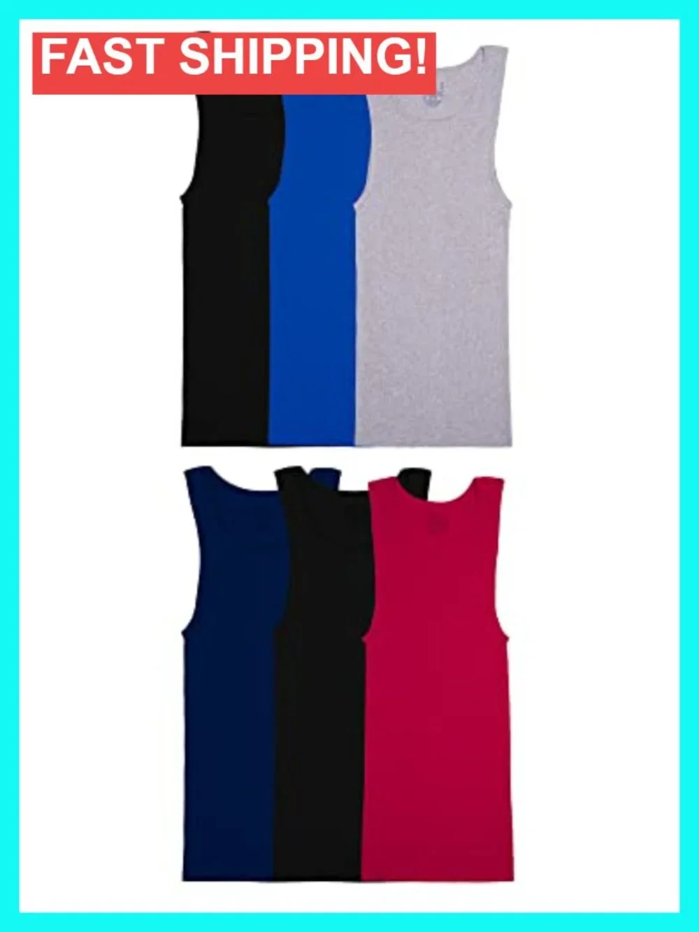 6 Pack Sleeveless Moisture Wicking Tank A-Shirt Cotton Undershirts